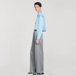 Femme SANDRO Chemise Satinée Ornée De Strass