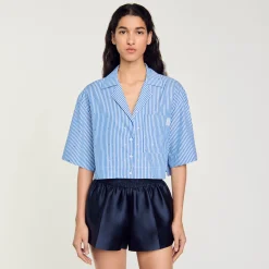 Femme SANDRO Chemise Strassée à Manches Courtes