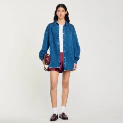 Femme SANDRO Chemise Strassée En Jean