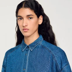 Femme SANDRO Chemise Strassée En Jean