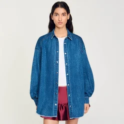 Femme SANDRO Chemise Strassée En Jean