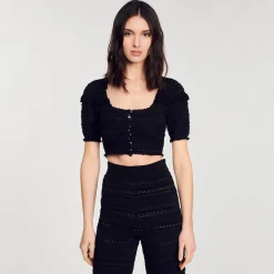 Femme SANDRO Gilet Court En Maille