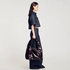 Femme SANDRO Grand Sac En Cuir Brillant