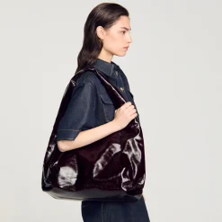 Femme SANDRO Grand Sac En Cuir Brillant