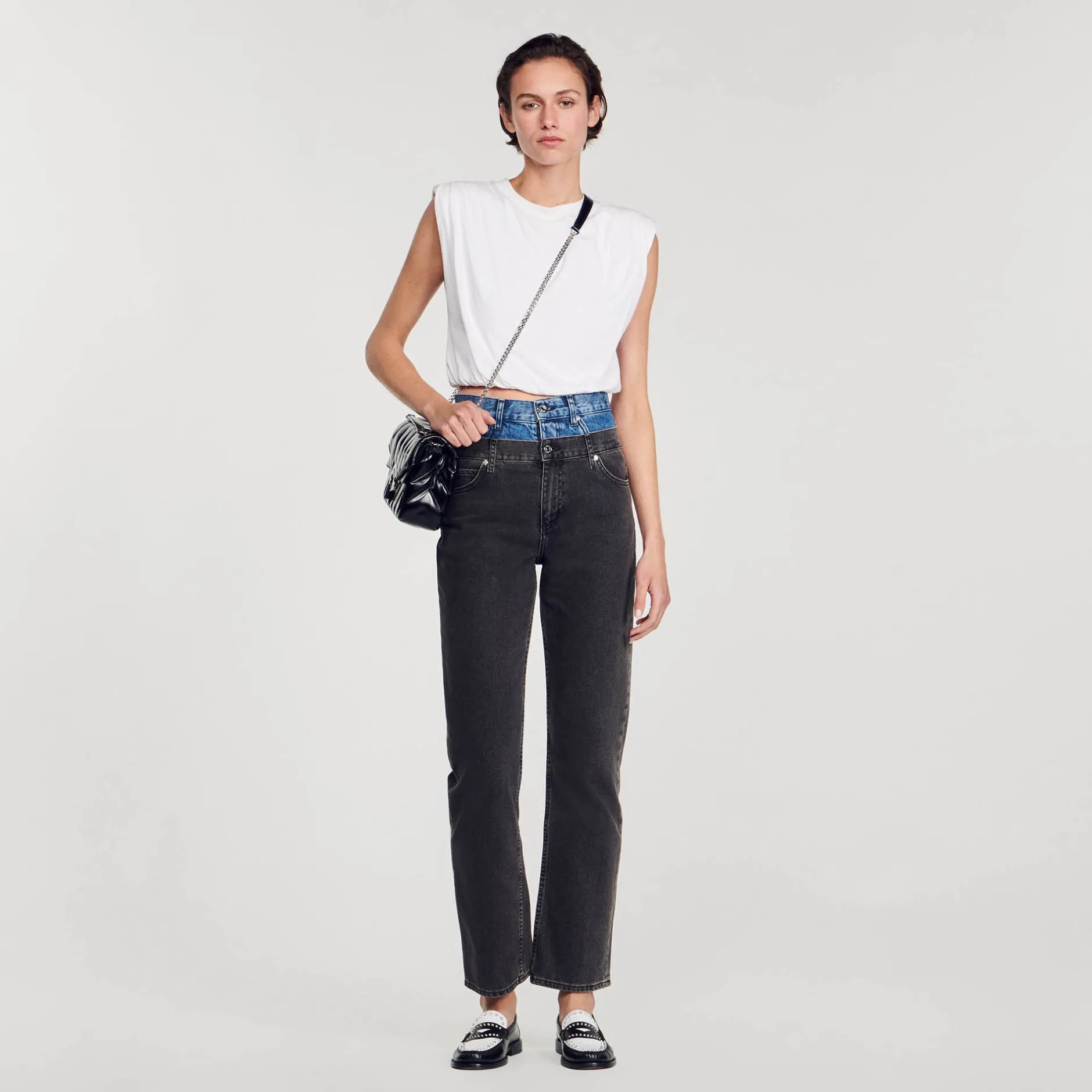 Femme SANDRO Jean Double Ceinture Bicolore