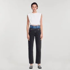 Femme SANDRO Jean Double Ceinture Bicolore