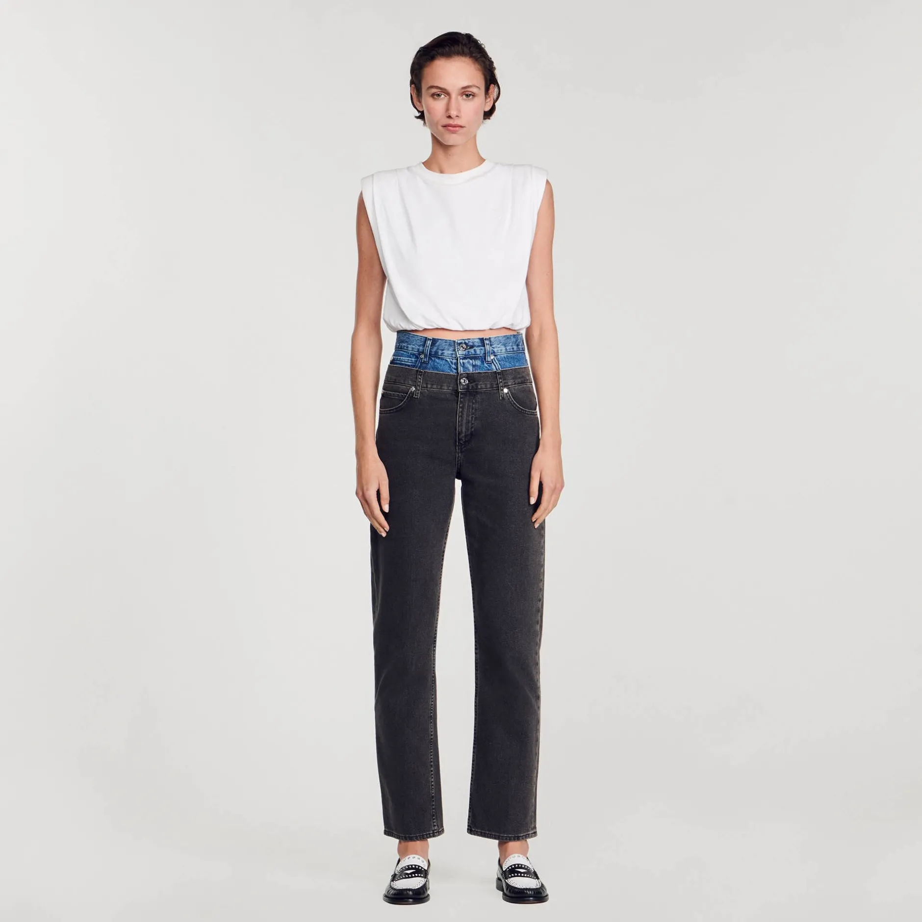Femme SANDRO Jean Double Ceinture Bicolore