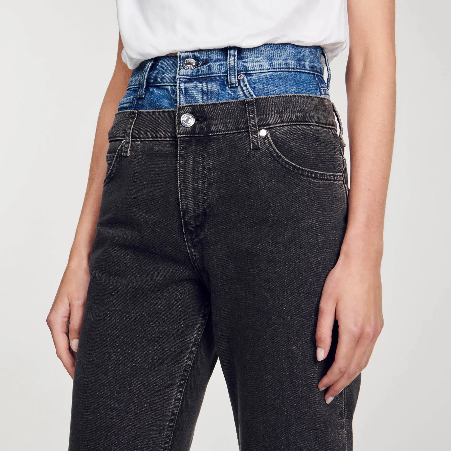 Femme SANDRO Jean Double Ceinture Bicolore