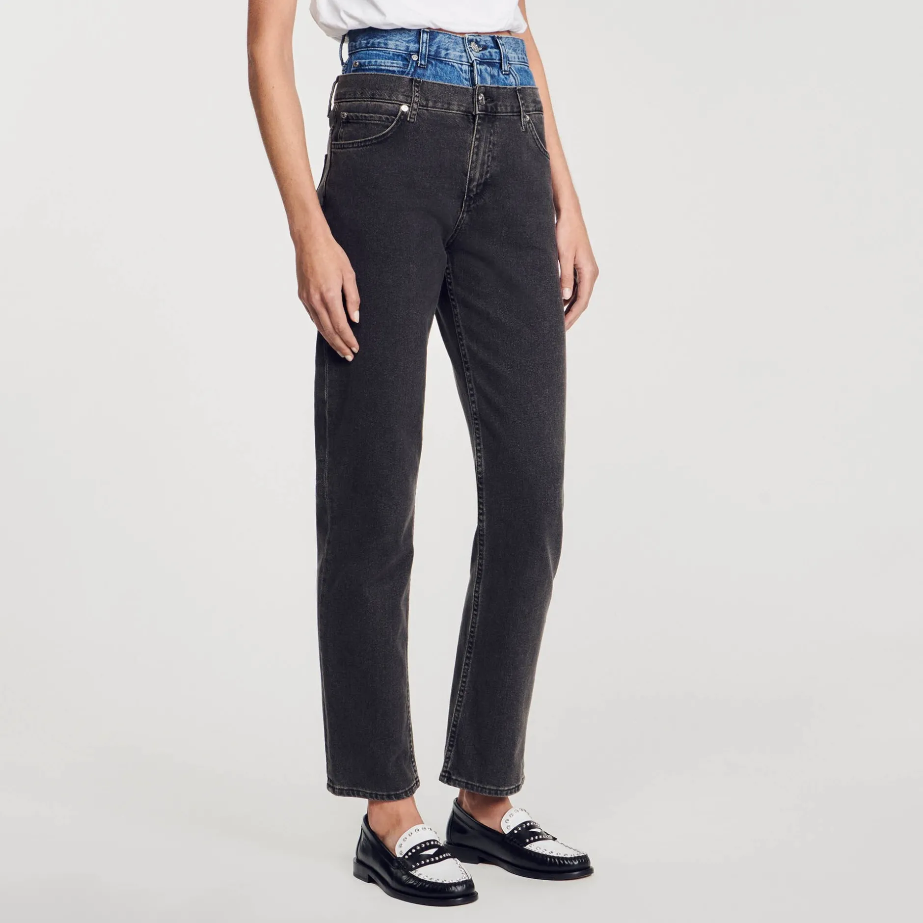Femme SANDRO Jean Double Ceinture Bicolore