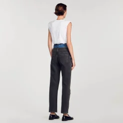 Femme SANDRO Jean Double Ceinture Bicolore