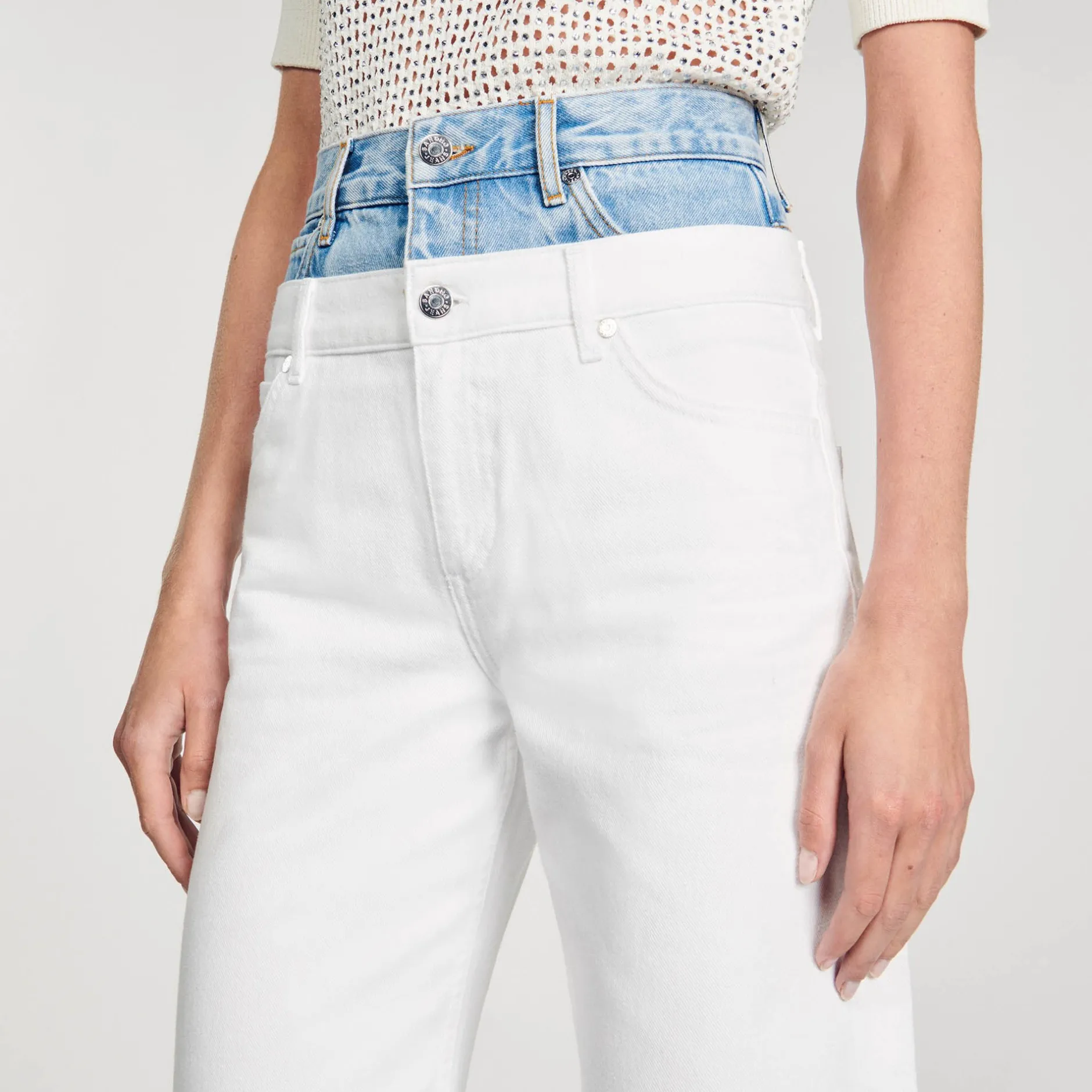 Femme SANDRO Jean Double Ceinture Bicolore