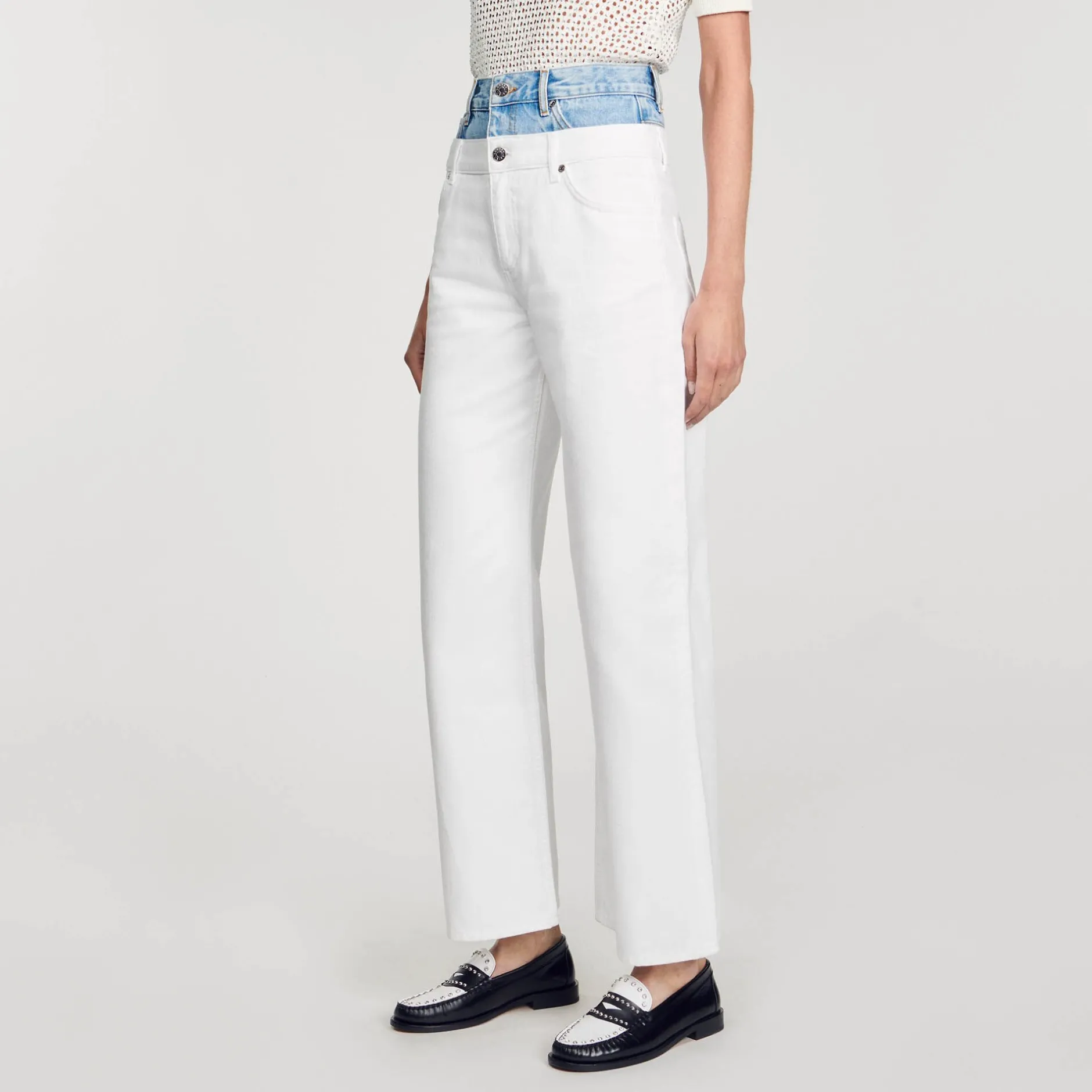 Femme SANDRO Jean Double Ceinture Bicolore