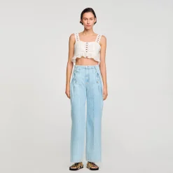 Femme SANDRO Jean Large à Plis Creux