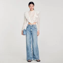 Femme SANDRO Jean Large Orné De Cœurs En Strass