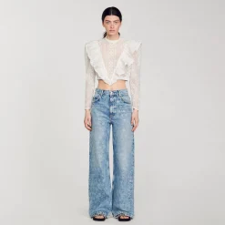 Femme SANDRO Jean Large Orné De Cœurs En Strass
