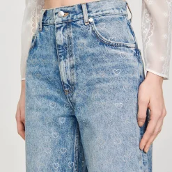 Femme SANDRO Jean Large Orné De Cœurs En Strass
