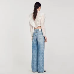 Femme SANDRO Jean Large Orné De Cœurs En Strass