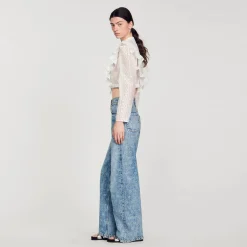 Femme SANDRO Jean Large Orné De Cœurs En Strass