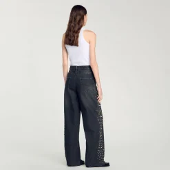 Femme SANDRO Jean Large Strassé