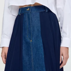 Femme SANDRO Jupe Bimatière Denim Et Plissée