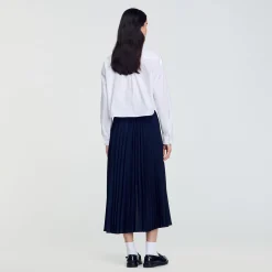 Femme SANDRO Jupe Bimatière Denim Et Plissée