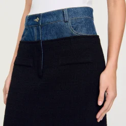 Femme SANDRO Jupe Bimatière Denim Et Tweed