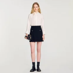 Femme SANDRO Jupe Courte à Plis Piqués