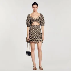 Femme SANDRO Jupe Courte En Broderie Anglaise