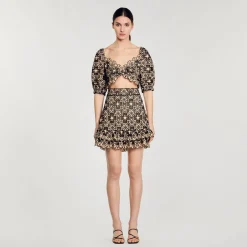 Femme SANDRO Jupe Courte En Broderie Anglaise