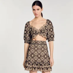 Femme SANDRO Jupe Courte En Broderie Anglaise