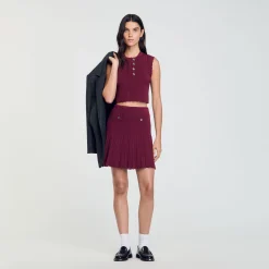 Femme SANDRO Jupe Courte En Maille Plissée