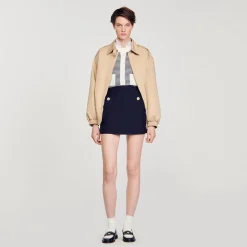 Femme SANDRO Jupe Courte En Twill De Laine