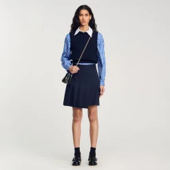 Femme SANDRO Jupe Courte Plissée Asymétrique