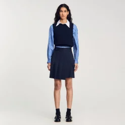 Femme SANDRO Jupe Courte Plissée Asymétrique