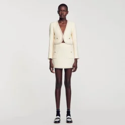 Femme SANDRO Jupe En Tweed Perlée