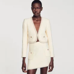 Femme SANDRO Jupe En Tweed Perlée