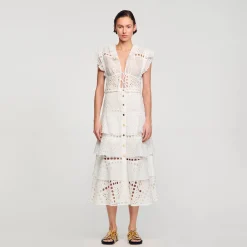 Femme SANDRO Jupe Longue En Broderie Anglaise