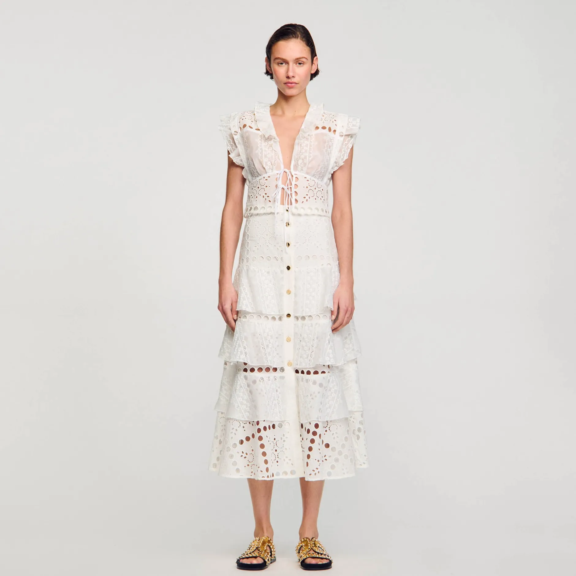 Femme SANDRO Jupe Longue En Broderie Anglaise