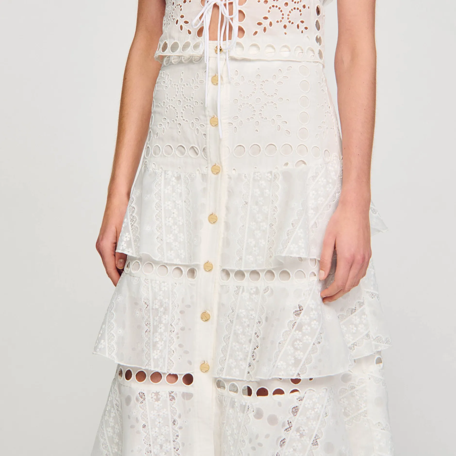 Femme SANDRO Jupe Longue En Broderie Anglaise