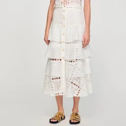 Femme SANDRO Jupe Longue En Broderie Anglaise