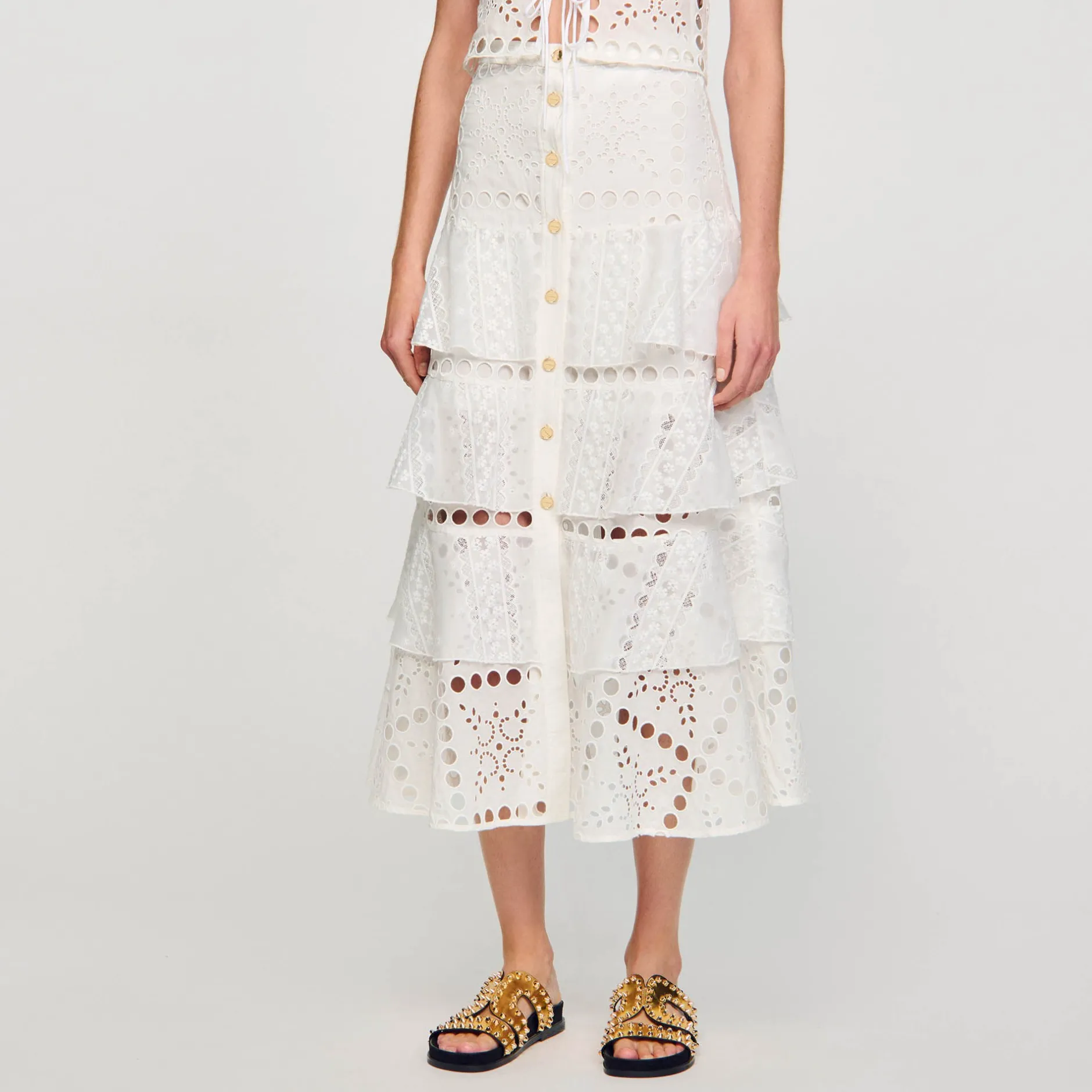 Femme SANDRO Jupe Longue En Broderie Anglaise