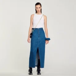 Femme SANDRO Jupe Longue En Jean Strassé