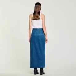 Femme SANDRO Jupe Longue En Jean Strassé