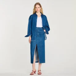 Femme SANDRO Jupe Longue En Jean Strassé