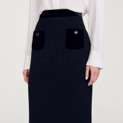 Femme SANDRO Jupe Longue En Tweed Et Velours
