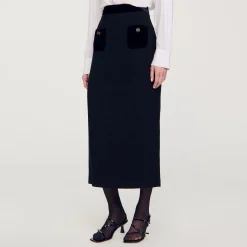 Femme SANDRO Jupe Longue En Tweed Et Velours