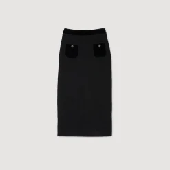 Femme SANDRO Jupe Longue En Tweed Et Velours