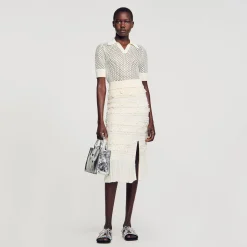 Femme SANDRO Jupe Midi En Maille Ajourée