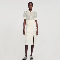 Femme SANDRO Jupe Midi En Maille Ajourée
