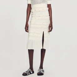 Femme SANDRO Jupe Midi En Maille Ajourée
